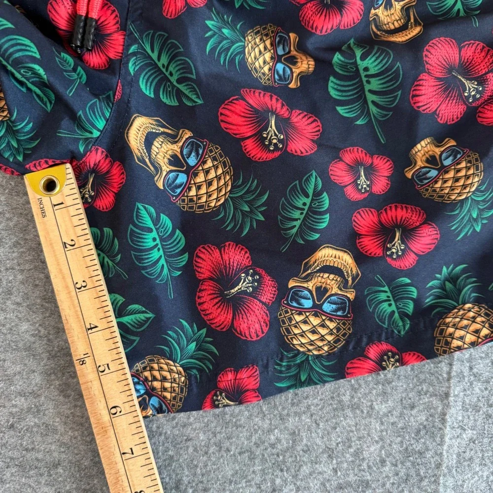 Broken Threads Medium 6in Navy Blue Pineapple Skull Tropical Mens Swim Trunks